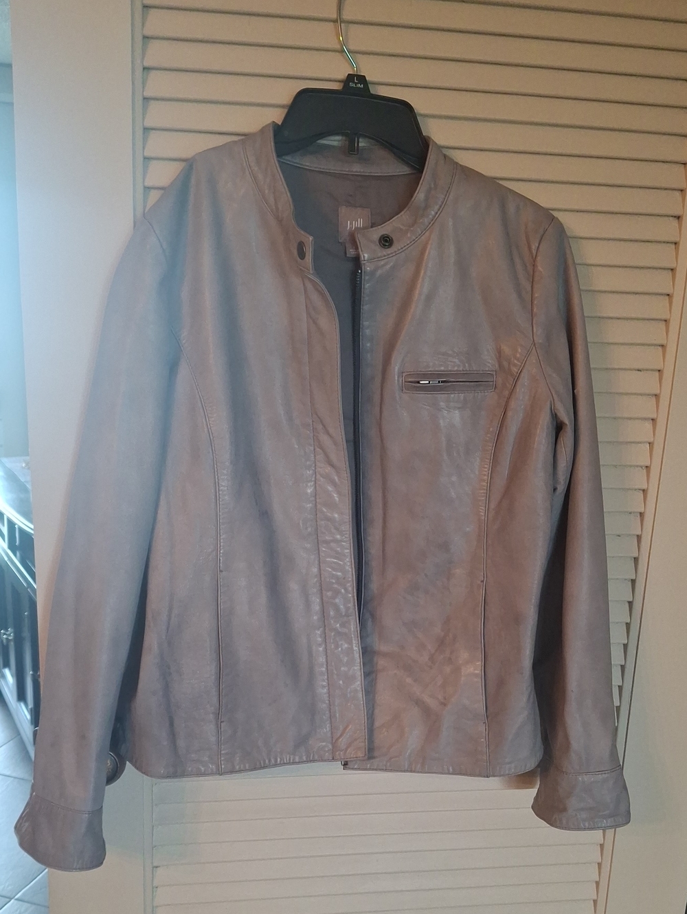 J. Jill Gray Leather Jacket with Snap Collar